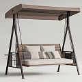 Outdoor Swing Chair with Canopy Wooden Seat Cushions and Metal Frame Chains