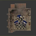 Lego Blue Yellow Armored Warriors In Castle Ruins With Archway Staircase Checkerboard Floor Laser Beams