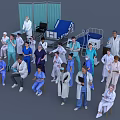 Medical Team Of Healthcare Professionals With Hospital Beds And Medical Equipment