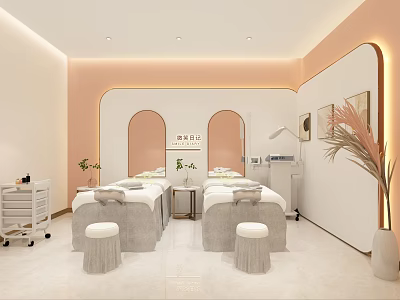 Serene Beauty Treatment Room With Massage Beds And Modern Decor 3d model