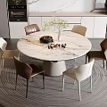 Dining Table and Chair Combination Round Table Sideboard Oven Refrigerator Green Planting 3d model