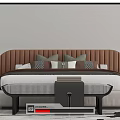 Modern Double Bed With Brown Headboard Decorative Pillows Plush Bedding And Nightstands 3d model