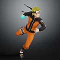 Blonde Haired Ninja Character In Orange Black Outfit Holding Blue Energy Ball In Dynamic Stance