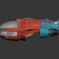 Red And Blue Cartoon Style Water Vehicle With Shark Mouth Design And Transparent Cockpit