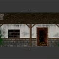 Small Cottage Exterior With Brown Mossy Roof White Walls Red Door And Reflection
