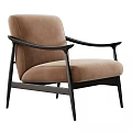 Modern Beige Upholstered Accent Chair With Black Armrest And Wooden Legs