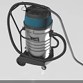 Industrial Vacuum Cleaner With Metal Tank Blue Top Wheels And Long Hose Nozzle
