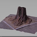 Wooden Stump Decor With Square Stone Paved Base Surrounded By Sand And Textured Surface