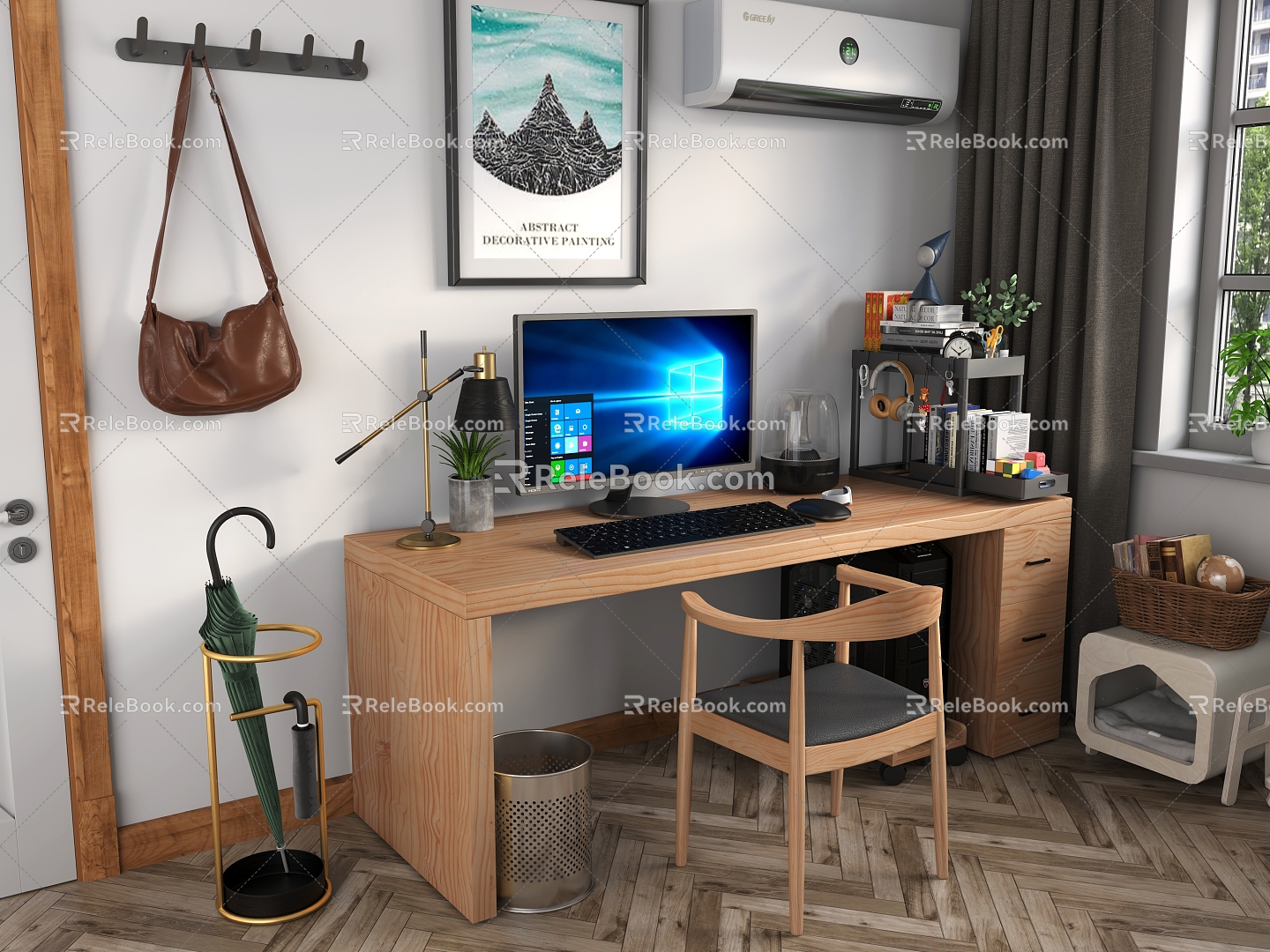 Study Computer Storage Rack Table Lamp Hook Air Conditioning Umbrella Cat Nest Air Conditioning Headset 3d model