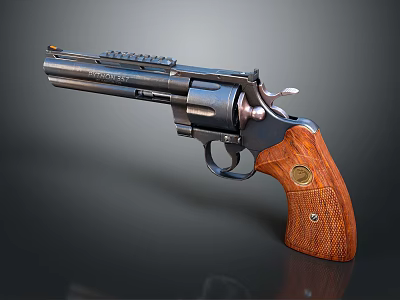 Vintage Revolver With Wooden Grip And Polished Metal Barrel For 3d model