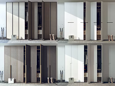 Modern Wardrobe Interior Design With White And Wood Color Combination Storage Solutions 3d model
