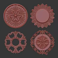 Golden Decorative Circular Embossed Discs With Floral Patterns And Intricate Designs 3d model