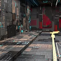 Cyberpunk Industrial Interior Featuring Metallic Panels Red Accents And Futuristic Tech Lights
