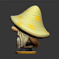 3D Model of Cartoon Mushroom Gnome With Yellow Spotted Hat White Beard