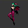 Anime Style Game Character With Green Hair Pink Outfit And Bat Wings