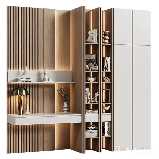 Elegant Modern Decorative Cabinet With Layered Shelves Books Decorative Items And Built In Lighting 3d model 