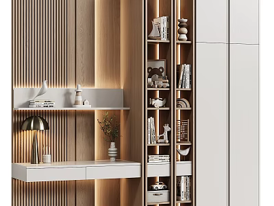 Elegant Modern Decorative Cabinet With Layered Shelves Books Decorative Items And Built In Lighting 3d model