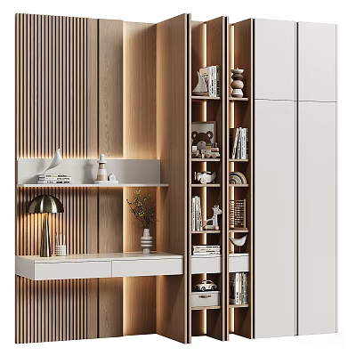 Elegant Modern Decorative Cabinet With Layered Shelves Books Decorative Items And Built In Lighting 3d model