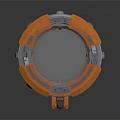Round Industrial Mechanical Component With Orange Metallic Ring And Dark Panel