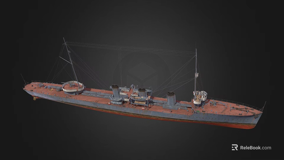 Wooden Ship 3D Model with Masts Deck and Hull Details on Dark Background 3d model 