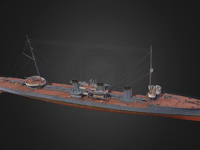 Wooden Ship 3D Model with Masts Deck and Hull Details on Dark Background 3d model