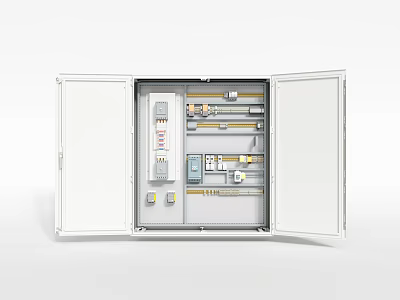 Industrial Equipment Open Electrical Control Cabinet Featuring Internal Wiring Switches And Meters 3d model