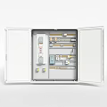 Industrial Equipment Open Electrical Control Cabinet Featuring Internal Wiring Switches And Meters