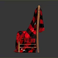 Wooden Chair Draped With Red And Black Checkered Blanket On Gray Background With Reflective Floor