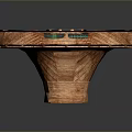 Wooden Decorative Double Bowl Shaped Craftwork With Textured Surface And Green Accents