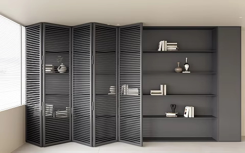 Folding Door Bookcase Solid Wood Bookcase Solid Wood Decorative Cabinet Book Jewelry Ornaments 3d model