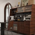 Wooden Sideboard With Storage Drawers Cabinets Coffee Machine Microwave And Decorative Items In Modern Kitchen