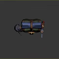 Green Backpack With Brown Straps Blue Top Orange Buckle Decorative Patterns And Tools Axe Shovel