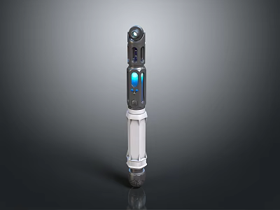 Futuristic Technological Device Featuring Blue Glowing Core And White Metallic Body 3d model