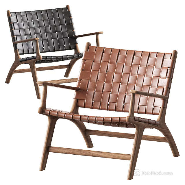 Stylish Woven Leisure Chairs With Wooden Frame In Brown And Black 3d model 