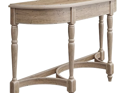 Light Colored Wooden Table With Curved Top Decorative Legs And Crossed Support 3d model
