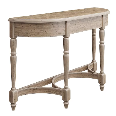 Light Colored Wooden Table With Curved Top Decorative Legs And Crossed Support 3d model