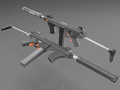 Two Black Toy Guns With Orange Accents Long Barrel And Stand Design 3d model Two Black Toy Guns With Orange Accents Long Barrel And Stand Design 3d model