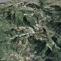 Birds Eye View Urban Planning Showcasing Mountain River And Urban Area With Buildings Roads
