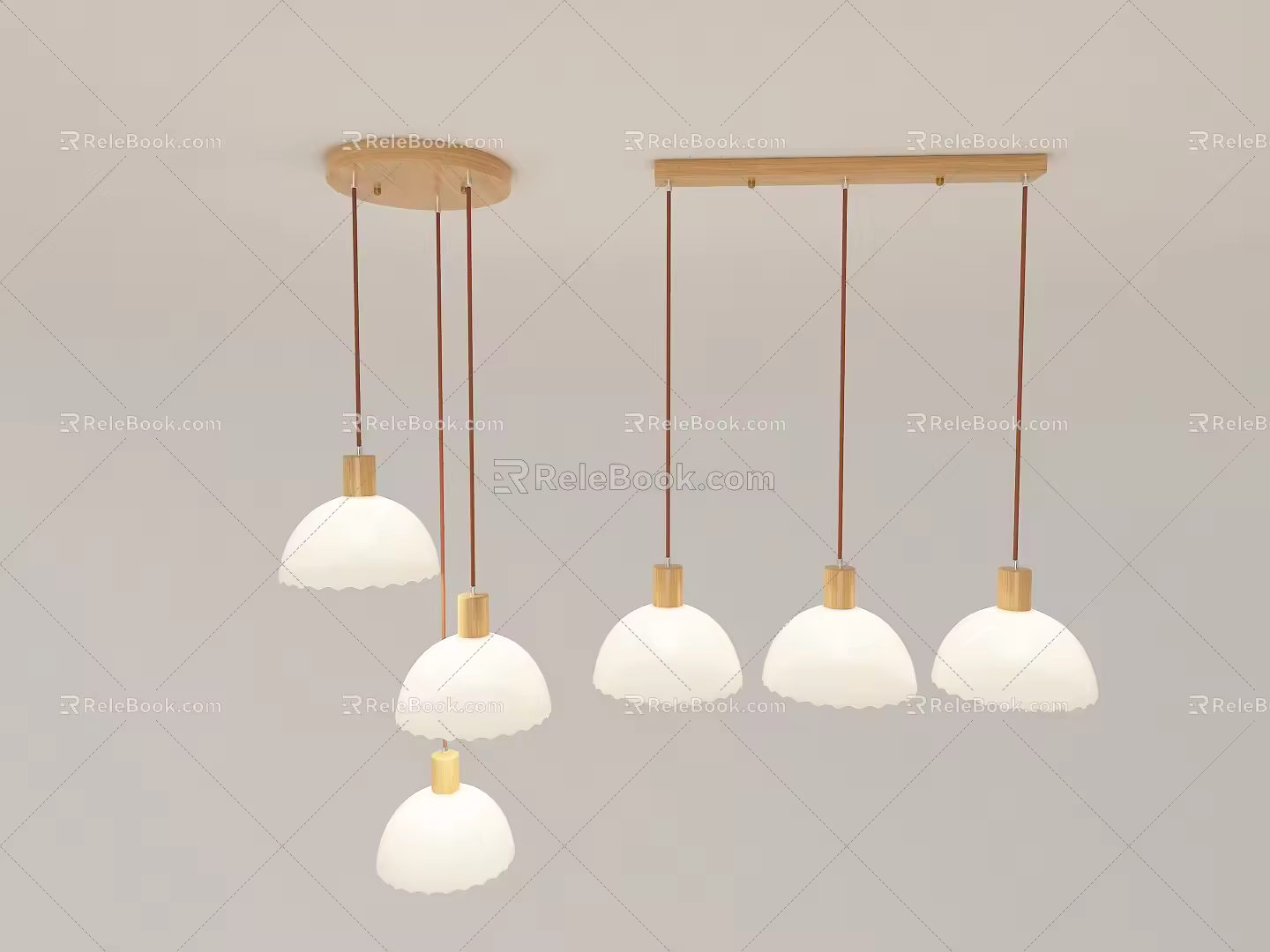 Modern Log Cream Wind Chandelier Combination 3d model