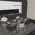Elegant Modern Kitchen Interior Dining Table With Marble Top And Chairs 3d model
