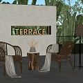 Wicker Outdoor Chairs With Small Wooden Table Vase And Green Plants In Terrace Setting