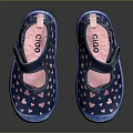 Dark Blue Kids Shoes With Pink Heart Patterns Velcro Strap And Blue Soles