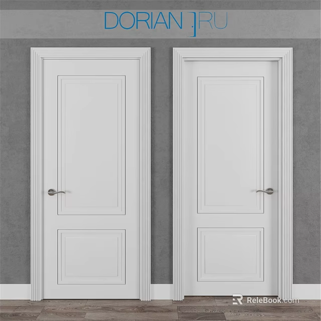 White Swing Doors With Simple Panel Design And Metal Handles For Home Interior 3d model 