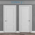 White Swing Doors With Simple Panel Design And Metal Handles For Home Interior