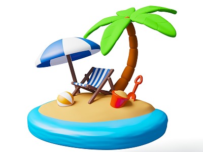 Cartoon style Q version style travel island cartoon travel holiday theme beach lounger model