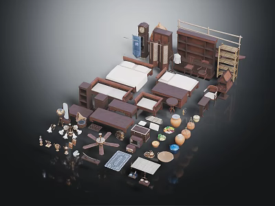 Diverse Home Furniture Collection With Bed Table Bookshelf Chair And Cabinet 3d model