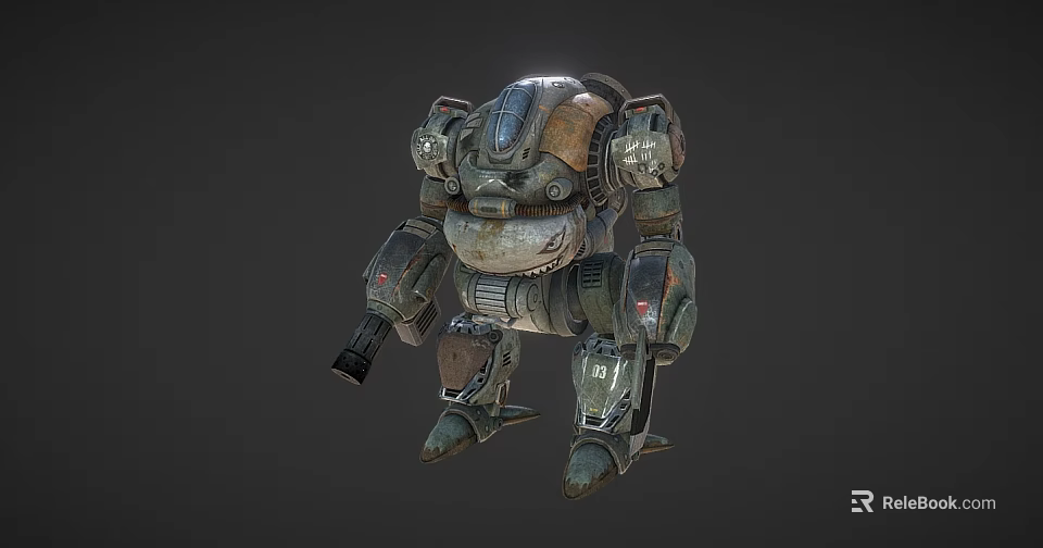 Detailed 3D Sci Fi Robot Character With Heavy Mechanical Armor And Weapon Appendages 3d model 