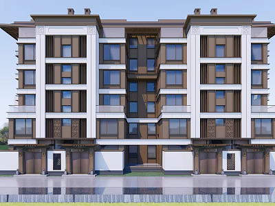 Modern Multi Storey Residential Building Exterior With Symmetrical Design And Balconies 3d model