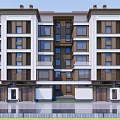 Modern Multi Storey Residential Building Exterior With Symmetrical Design And Balconies
