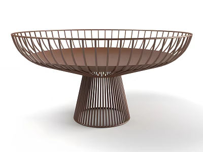 Modern Brown Metal Mesh Round Accent Table With Decorative Base Structure Design 3d model